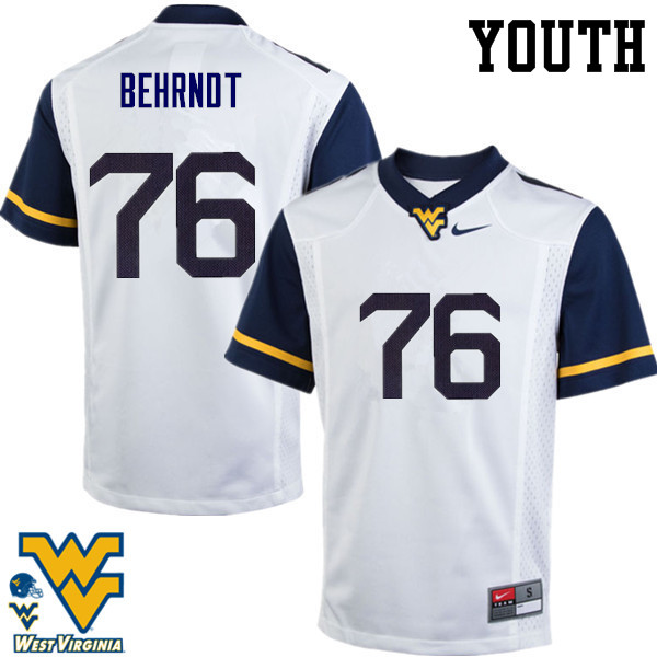 NCAA Youth Chase Behrndt West Virginia Mountaineers White #76 Nike Stitched Football College Authentic Jersey LO23E74KB